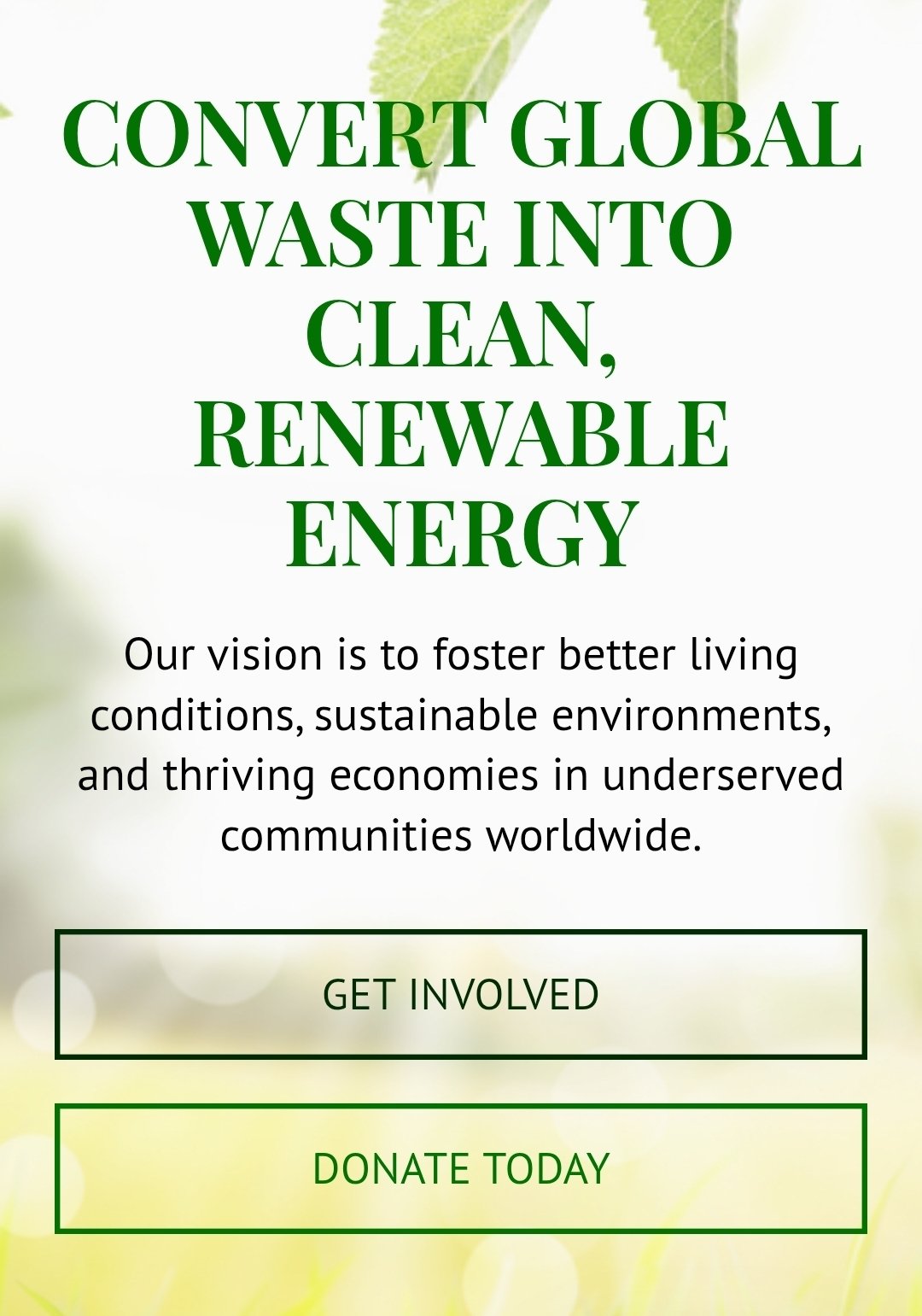 Convert global waste into clean, renewable energy - YE Foundation vision